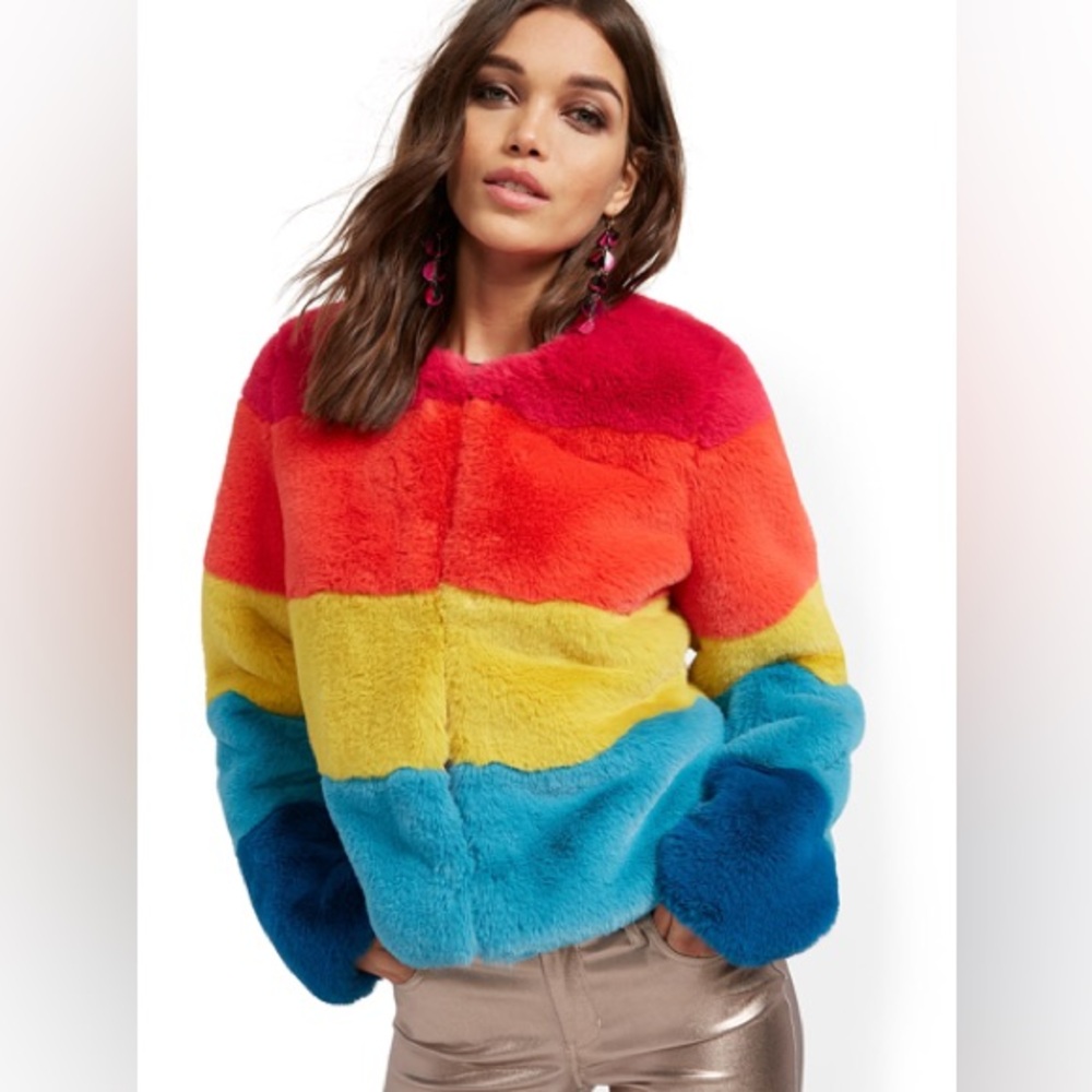 New York & Company Rainbow Faux Fur Women’s Jacket
